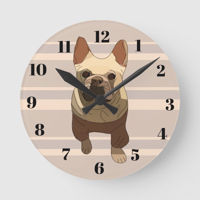Horloge Ronde Beige Stripes French Bulldog (Recto)