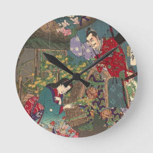 Horloge Ronde Bel art japonais de samouraïs de geisha
