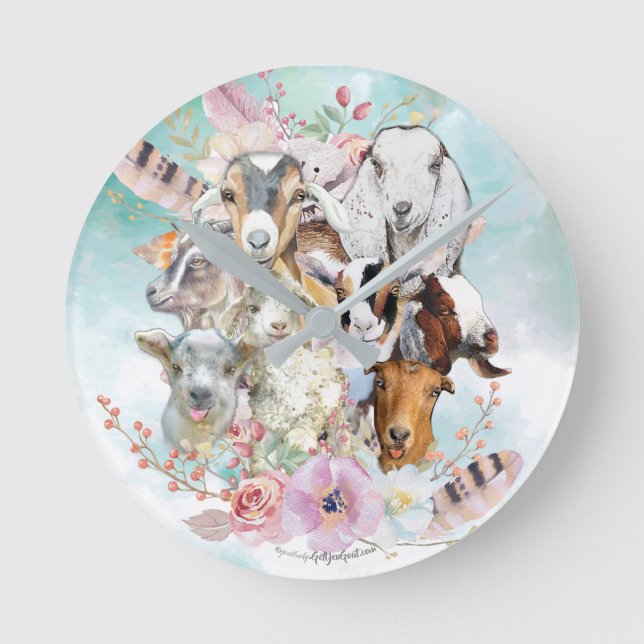 Horloge Ronde Belle aquarelle collage de chèvre | par GetYerGoat (Recto)