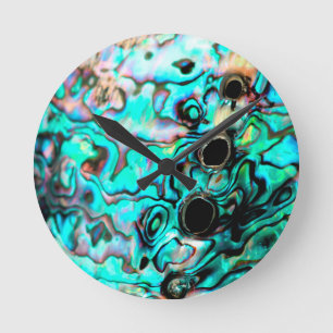 Horloge Ronde Belle coquille de paua d'ormeau de turquoise