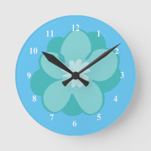 Horloge Ronde Belle Fleur Bleue