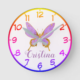 Horloge Ronde Belle Papillon Violet & Or