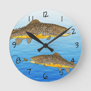Horloge Ronde Belle truite Brown de pêche à la mouche