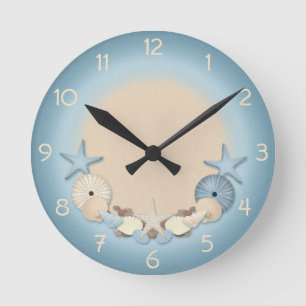 Horloge Ronde Belles coquilles tropicales de plage de thème