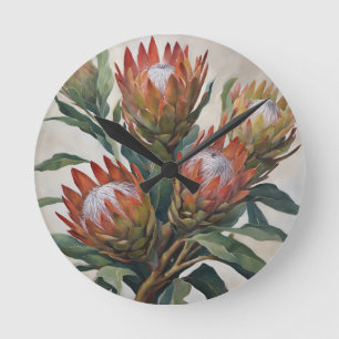 Horloge Ronde Belles fleurs de Protea d'Afrique du Sud
