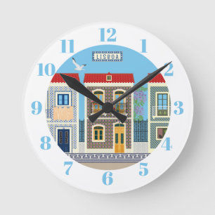 Horloge Ronde Belles maisons portugaises avec tuiles ou azulejos