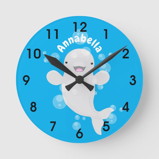 Horloge Ronde Béluga mignon bulles dessin de dessin animé (Recto)