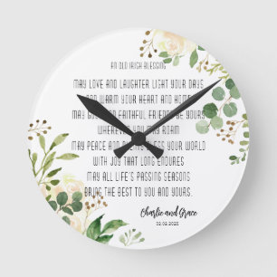 Horloge Ronde Bénédiction irlandaise ancienne et verdure Mariage