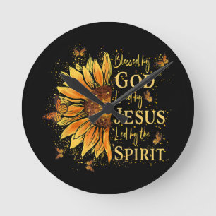 Horloge Ronde Béni Par Dieu - Aimé Par Jésus, Tournesol
