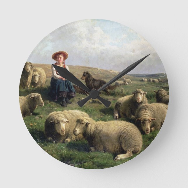 Horloge Ronde Bergère avec des moutons dans un paysage (Recto)
