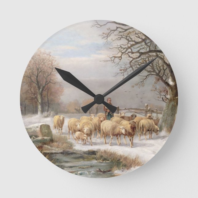 Horloge Ronde Bergère avec son troupeau dans un paysage hivernal (Recto)