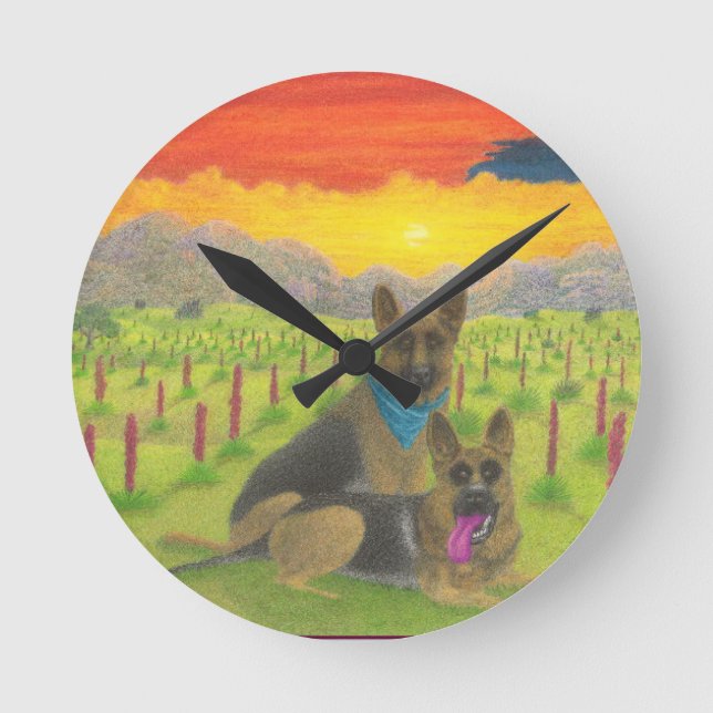 Horloge Ronde Bergers Allemands Au Coucher Du Soleil (Recto)