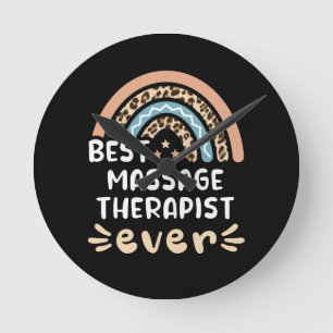 Horloge Ronde Best Massage Therapist ever Leopard Rainbow Gift M