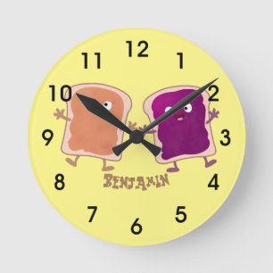 Horloge Ronde Beurre d'arachide mignonne et caricature sandwich 