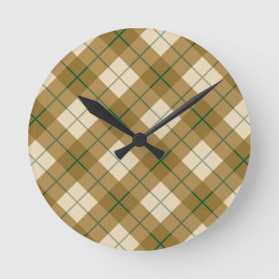 Horloge Ronde Bias Plaid en or et Green Stripe