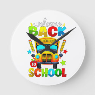 Horloge Ronde Bienvenue à bord du bus scolaire 1er jour d'école