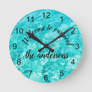 Horloge Ronde Bienvenue dans notre Pool Calligraphy manuscrite