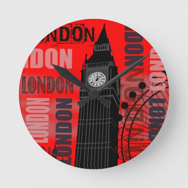 Horloge Ronde Big Ben London Collage Red Background (Recto)