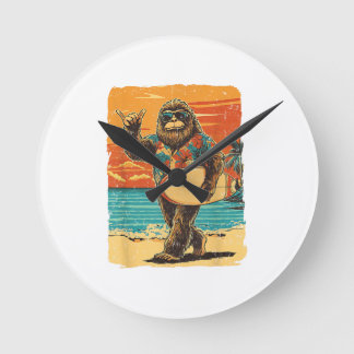 Horloge Ronde Bigfoot drôle Aloha Hawaïen Surf Tropical Plage de