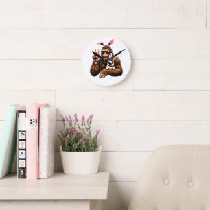 Horloge Ronde Bigfoot Lapin Drôle de jour de Pâques Sasquatch