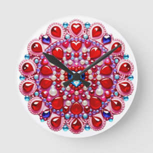 Horloge Ronde Bijoux de cœur colorés Mandala Design