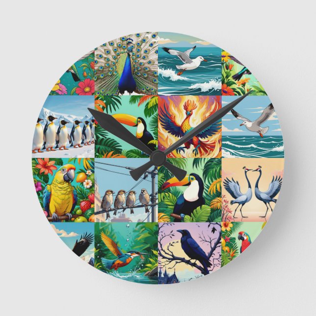 Horloge Ronde Birds Patchwork Pattern  (Recto)