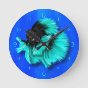 Horloge Ronde Black and Teal Siamese Fighting Fish