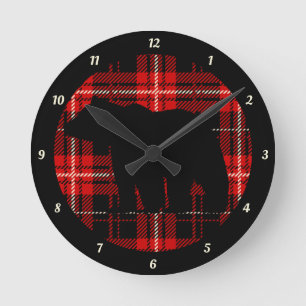 Horloge Ronde Black Bear Red Plaid
