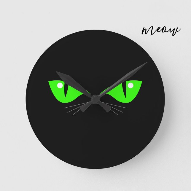 Horloge Ronde Black Cat Face Vert Yeux Whiskers Mignonne Amoureu (Créateur téléchargé)