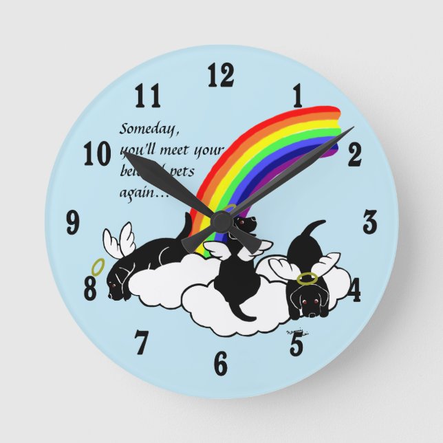 Horloge Ronde Black Labrador Angels Rainbow Bridge (Recto)