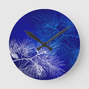 Horloge Ronde Blanc Bleu Pine de Vacances d'hiver