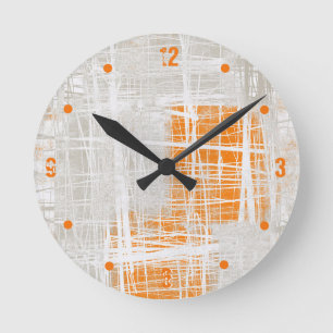 Horloge Ronde Blanc gris orange abstrait