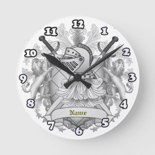 Horloge Ronde Blason de famille Chevalier Gris Nom de famille