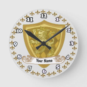Horloge Ronde Blason de famille Lion Bouclier Nom de famille