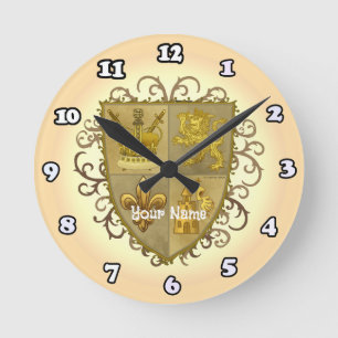 Horloge Ronde Blason de Famille Lion Nom de Famille