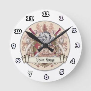 Horloge Ronde Blason de Famille Red Knight Nom de Famille