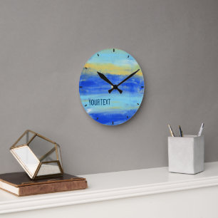 Horloge Ronde Bleu Aqua Turquoise Marin Art Abstrait