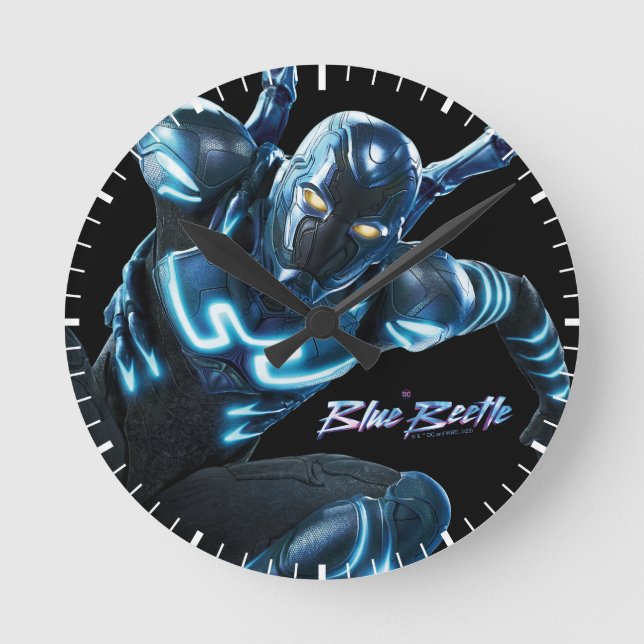 Horloge Ronde Bleu Beetle Leaping Caractère Art (Recto)