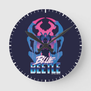Horloge Ronde Bleu Beetle Rétrowave contre graphique