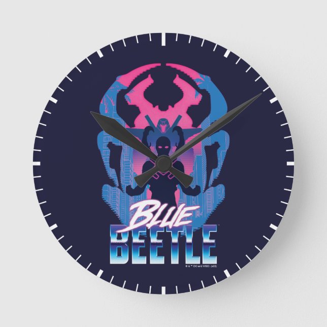 Horloge Ronde Bleu Beetle Rétrowave contre graphique (Recto)