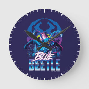 Horloge Ronde Bleu Beetle Rétrowave Ville coucher du soleil