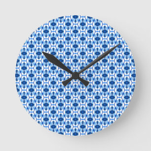 Horloge Ronde Bleu bleu marine et bleu clair Abstrait géométriqu