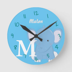 Horloge ronde bleu clair pour bébé personnalisée