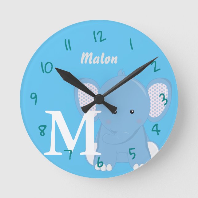 Horloge ronde bleu clair pour bébé personnalisée (Recto)
