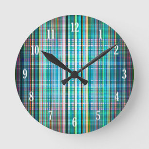 Horloge Ronde Bleu et vert rayures rugueuses motif