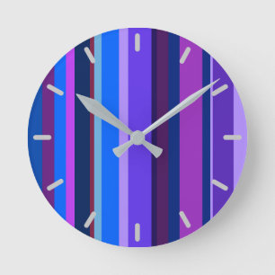 Horloge Ronde Bleu et violet bandes verticales