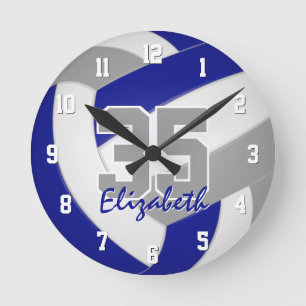 Horloge Ronde bleu gris équipe couleurs joueurs nom volley-ball