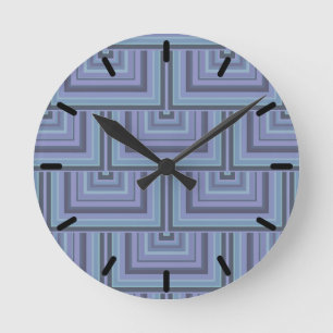 Horloge Ronde Bleu gris rayures carré motif