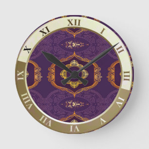 Horloge Ronde Bleu marine ou violet avec Mandalas or