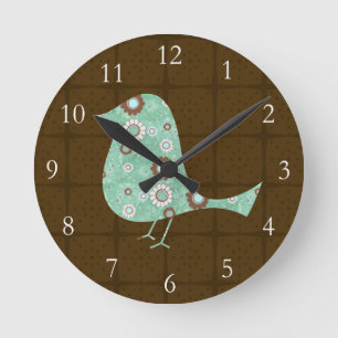 Horloge Ronde Bleu mignon/Motif Brown